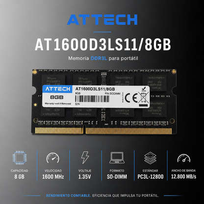 Memoria RAM ATTECH AT1600D3LS11/8GB DDR3L de 8 GB