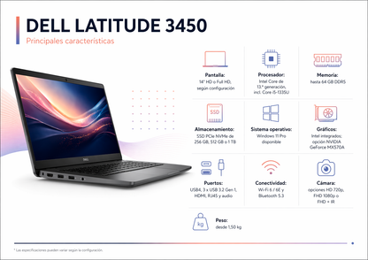 DELL LATITUDE 3450 - INTEL CORE I5 1335U - 8GB DDR5 - 512GB SSD