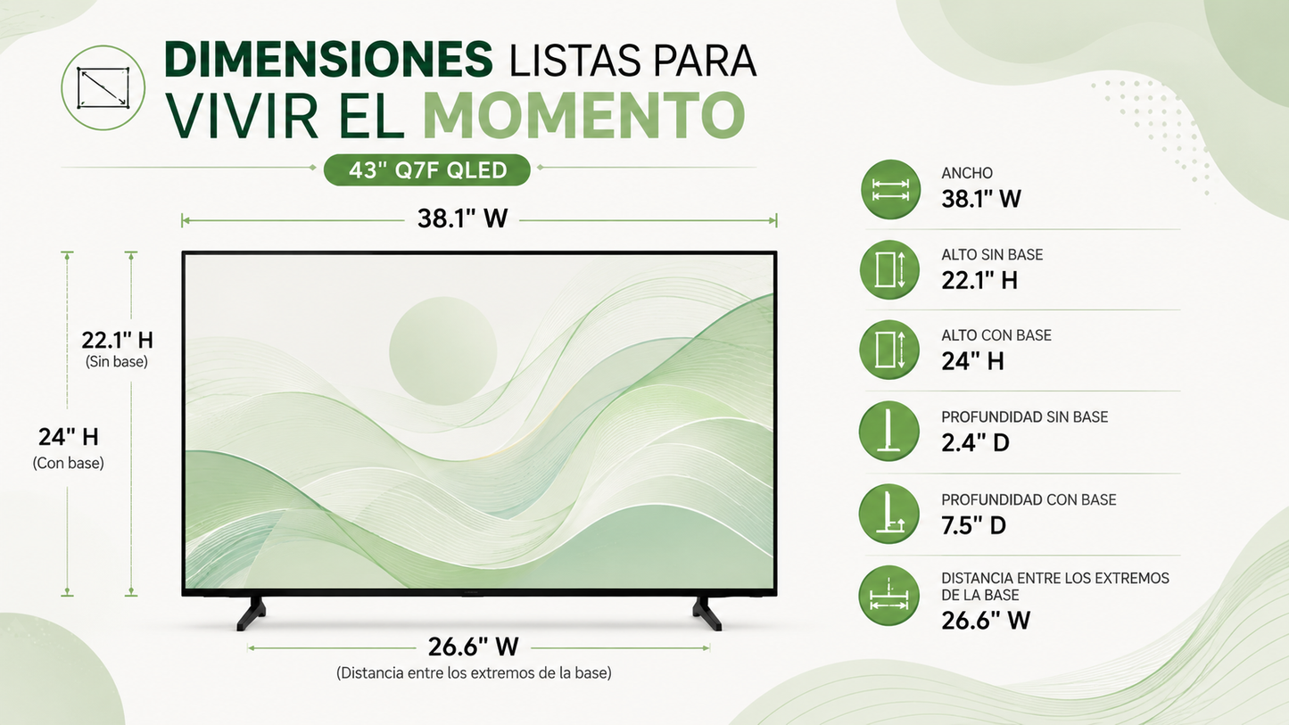 Smart TV Samsung Q7F QLED 4K de 43” con diseño negro, resolución 4K UHD de 3840 × 2160