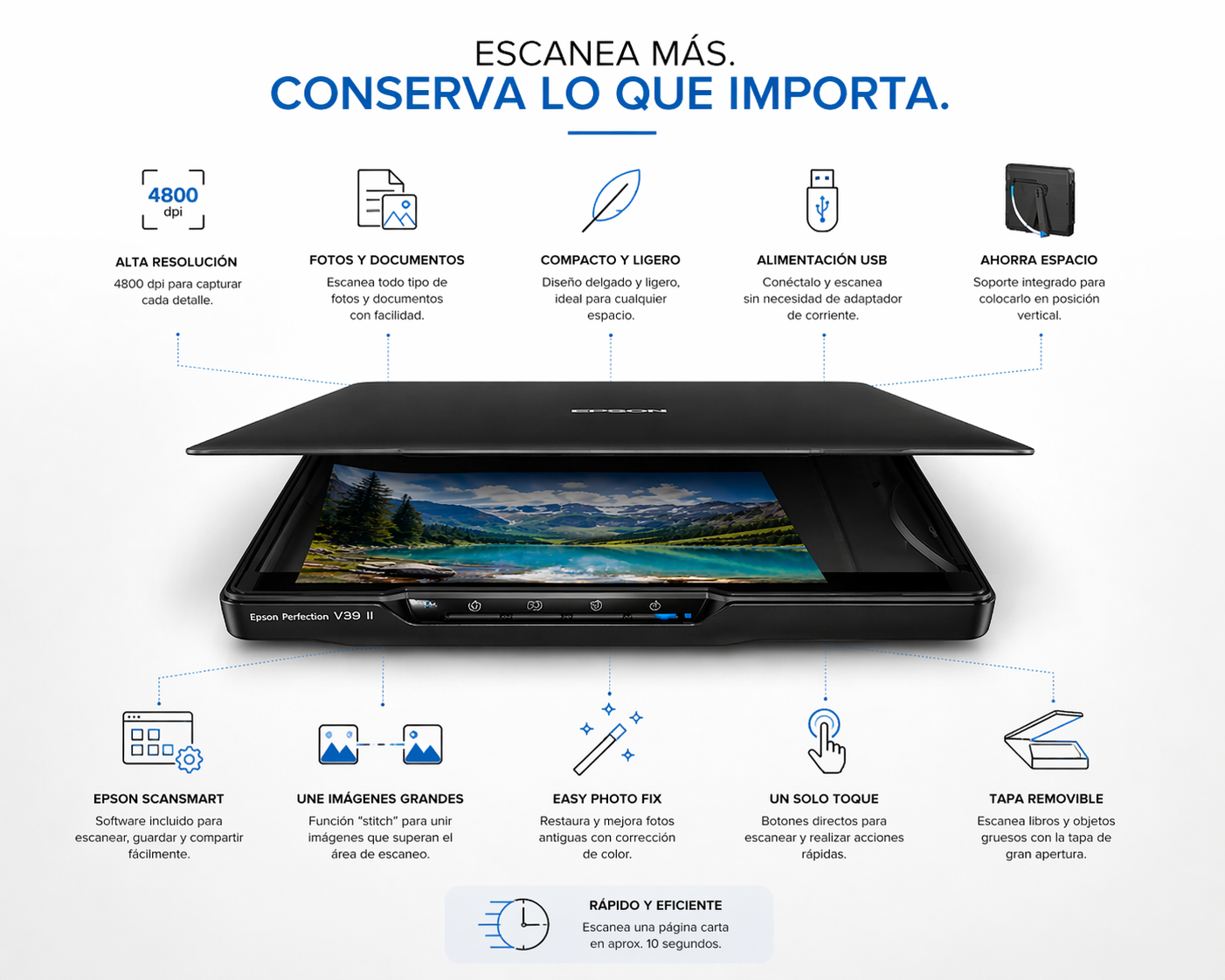 Escáner Cama Plana Epson Perfection V39 II Fotografico y Documentos
