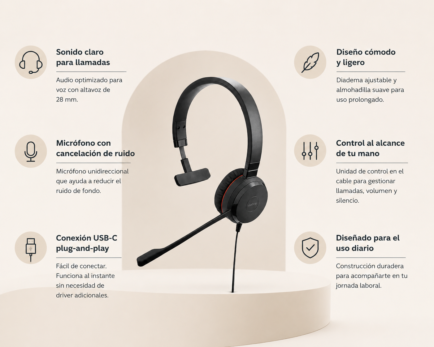 Auricular profesional Jabra Evolve 20 USB-C MS Mono
