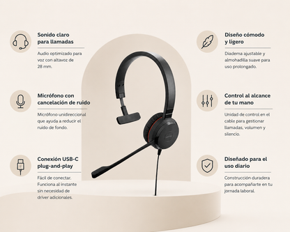 Auricular profesional Jabra Evolve 20 USB-C MS Mono