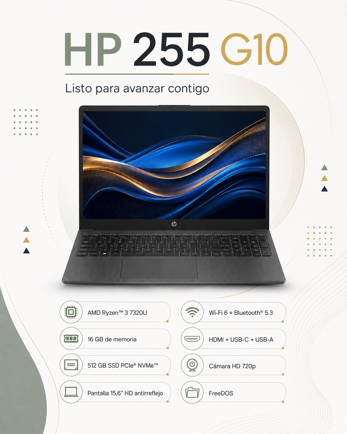 Portátil HP 255 G10 de 15,6"