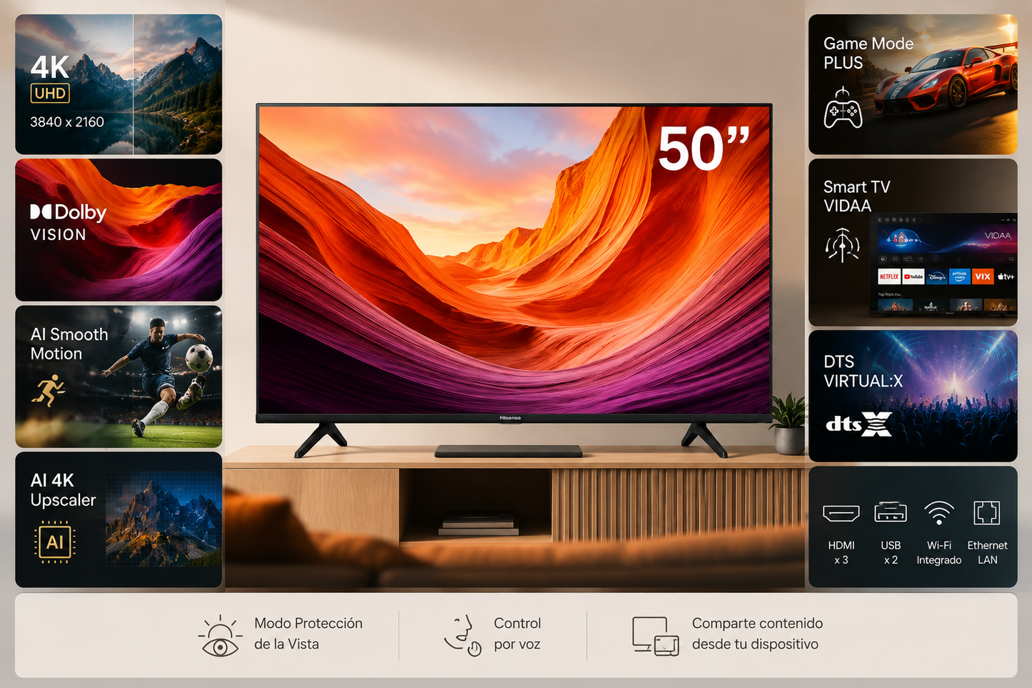Hisense 50A6SG de 50” 4K UHD (3840 × 2160) a 60 Hz