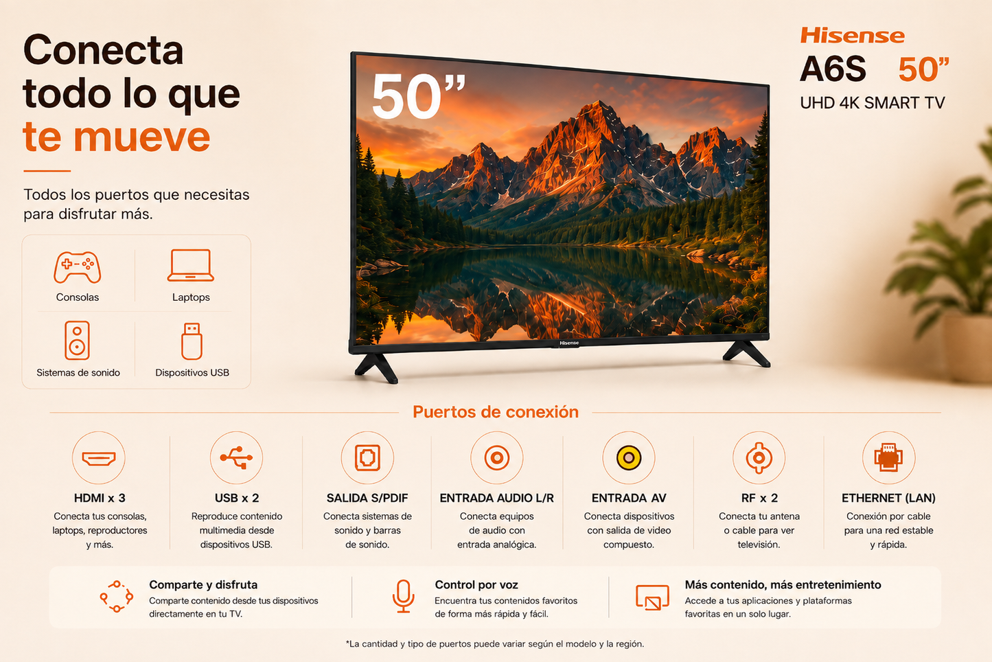 Hisense 50A6SG de 50” 4K UHD (3840 × 2160) a 60 Hz