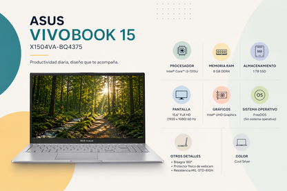 ASUS X1504VA-BQ4375 - INTEL CORE I3 1315U - 8GB DDR4 - 1 TERA SSD