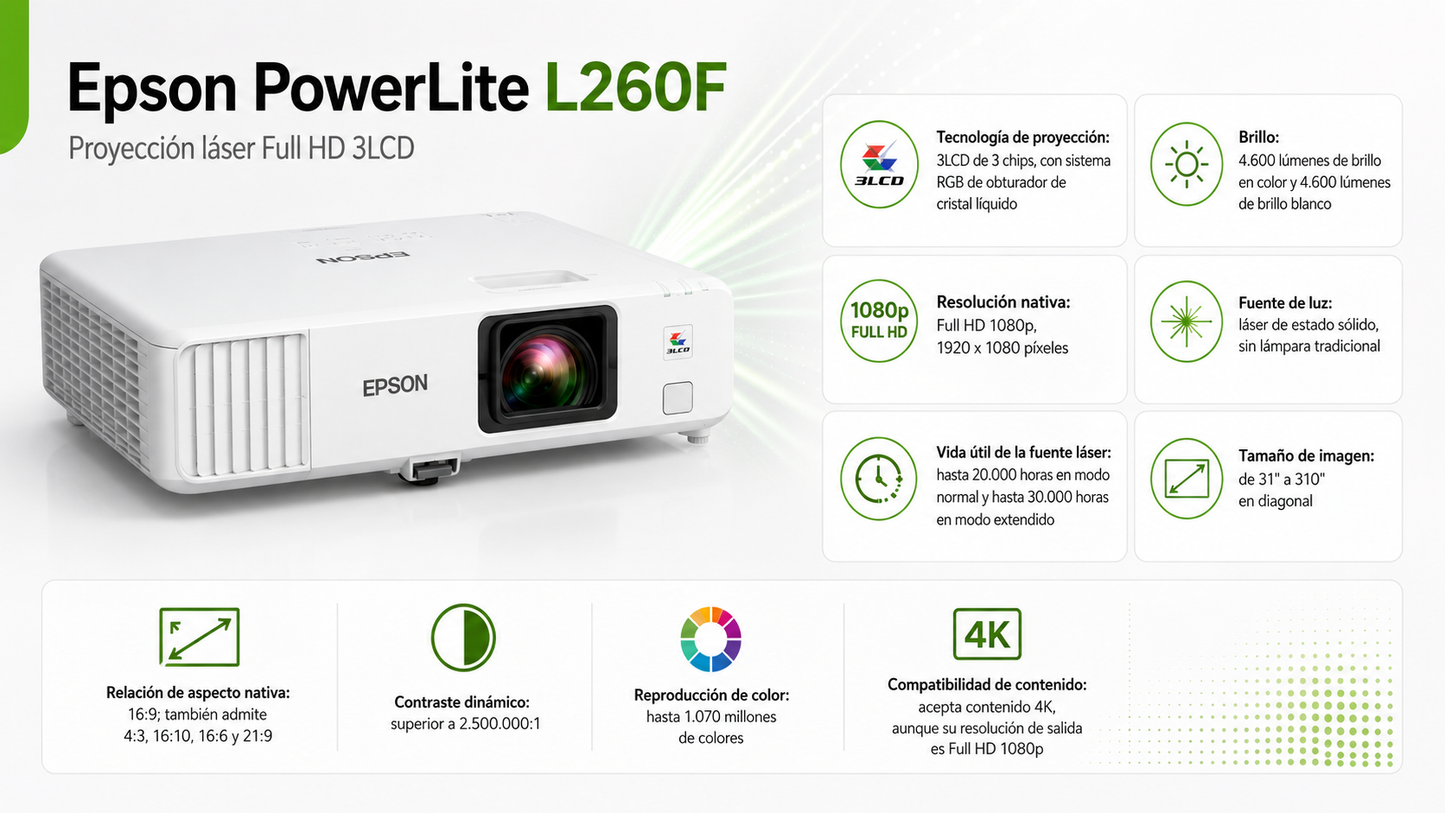 Proyector Epson L260F PowerLite - 3LCD Full HD