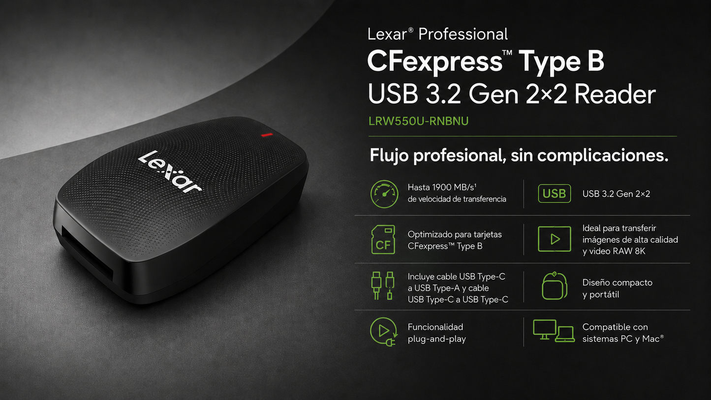 Lexar® Professional CFexpress™ Type B USB 3.2 Gen 2×2 Reader  USB 3.2 Gen 2x2