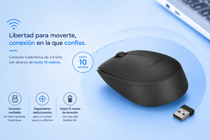 Mouse Logitech M170 - Radiofrecuencia - USB - Óptico - 2 Botón(es) - Negro - Inalámbrico