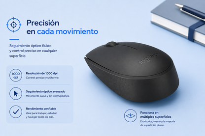 Mouse Logitech M170 - Radiofrecuencia - USB - Óptico - 2 Botón(es) - Negro - Inalámbrico