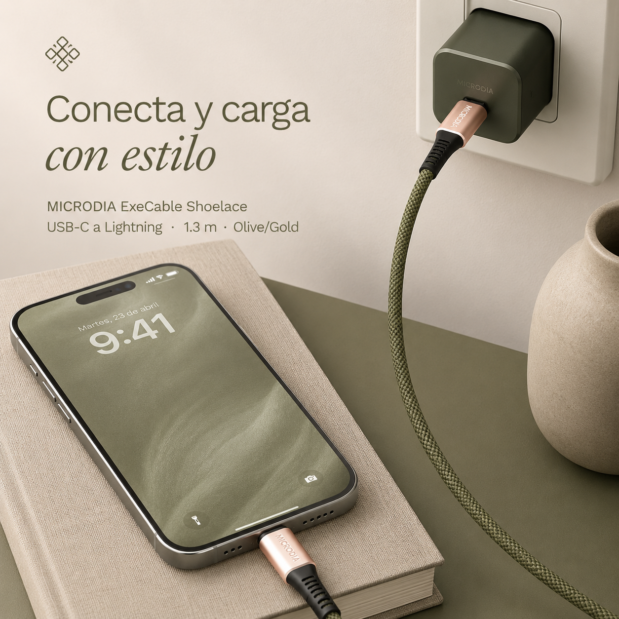Cable MICRODIA Execable Shoelace USB-C a Lightning de 1.3 m