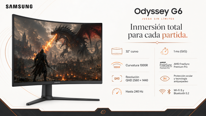 Monitor curvo 32" Odyssey G6 - QHD - 240Hz