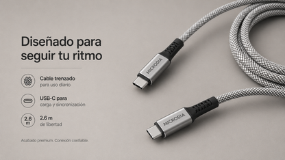 Cable USB-C a USB-C MICRODIA ExeCable Shoelace de 2.6 m en color gris