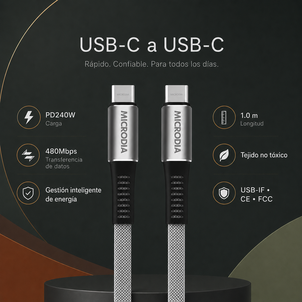 Cable USB-C a USB-C de 1,0 m. Color gris