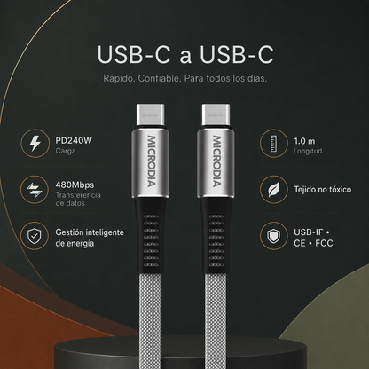 Cable USB-C a USB-C de 1,0 m. Color gris