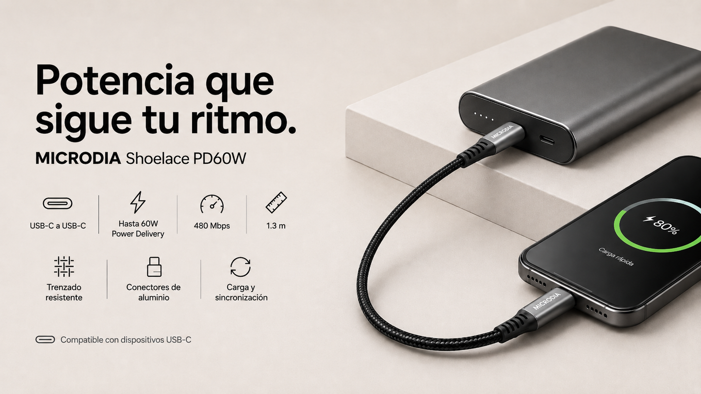 Cable USB-C a USB-C de 1.3 m en color negro/gris oscuro