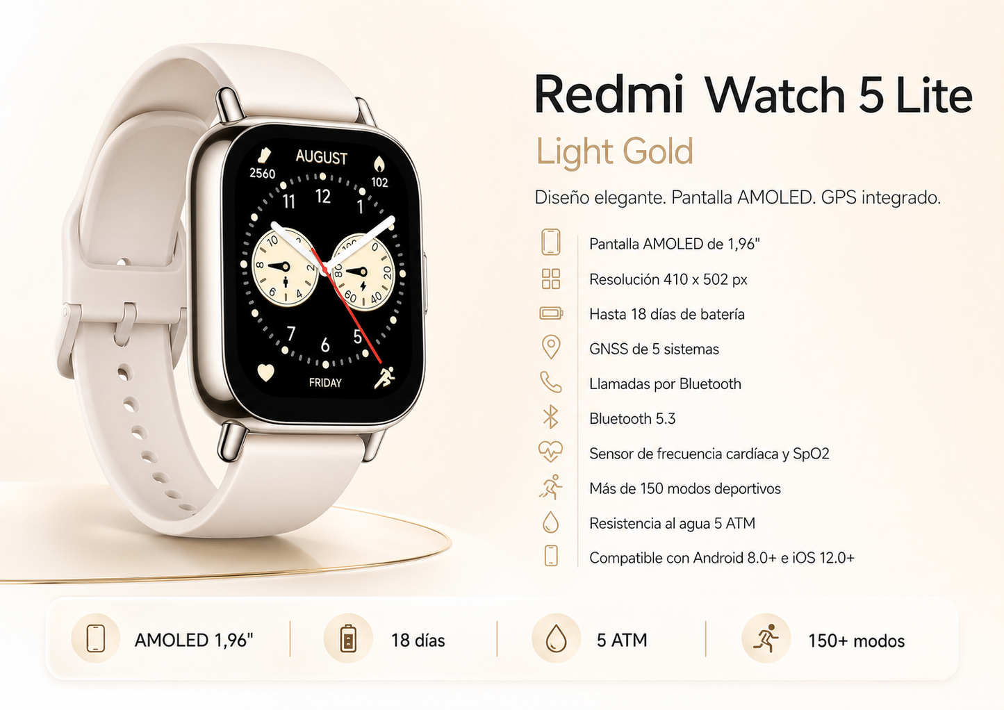 RELOJES INTELIGENTES Redmi Watch 5 Lite Light Gold