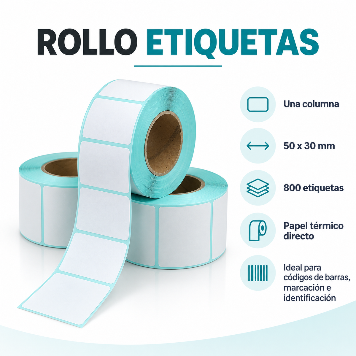 Rollo de 800 etiquetas adhesivas de 50 x 30 mm