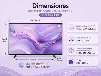 Samsung Crystal UHD 4K Smart TV U8500H de 58"
