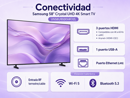 Samsung Crystal UHD 4K Smart TV U8500H de 58"