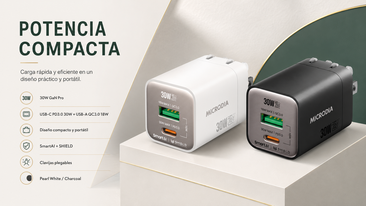 Cargador de pared SmartCube Nano 30W USB-C PD & USB