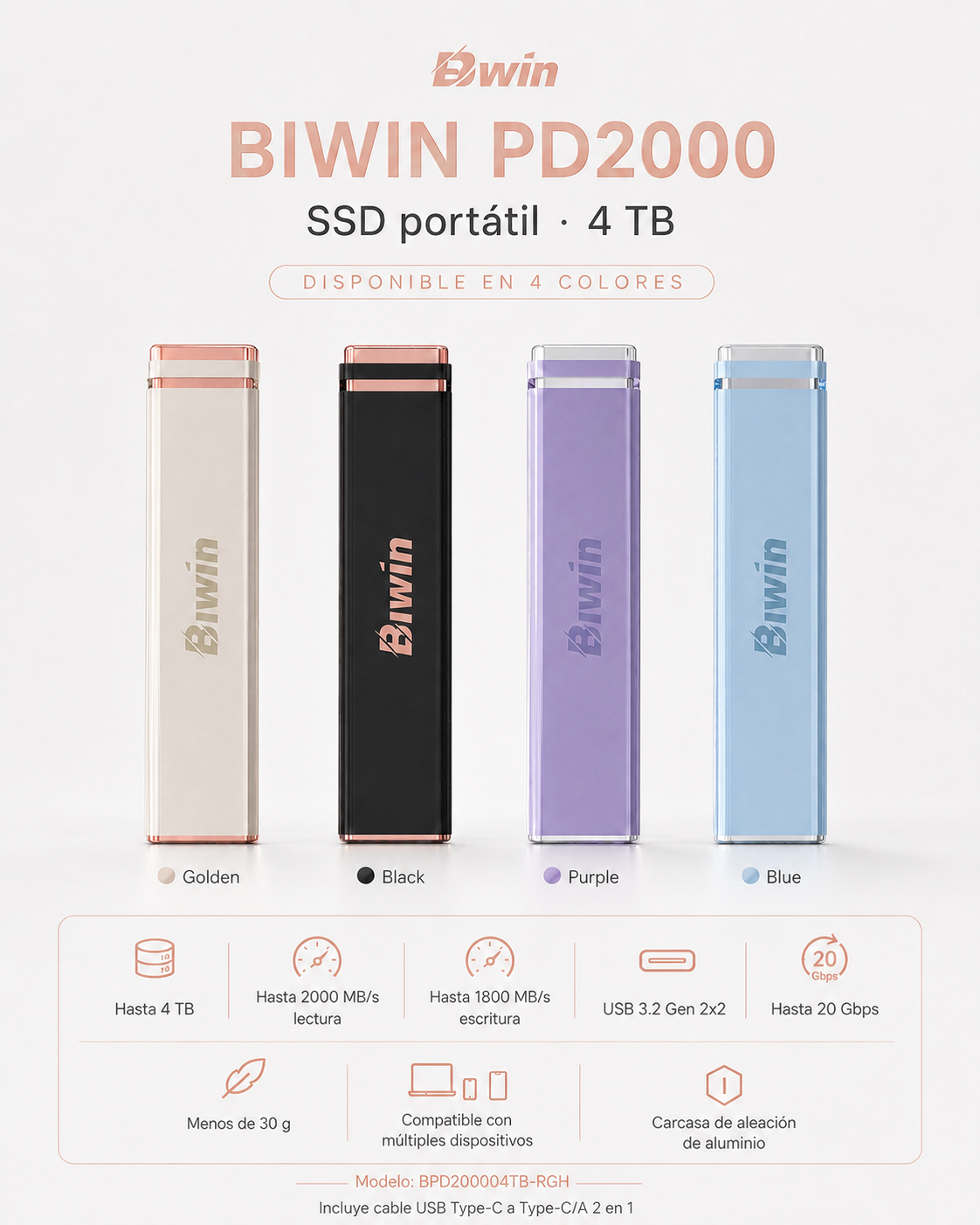 SSD externo portátil BIWIN PD2000