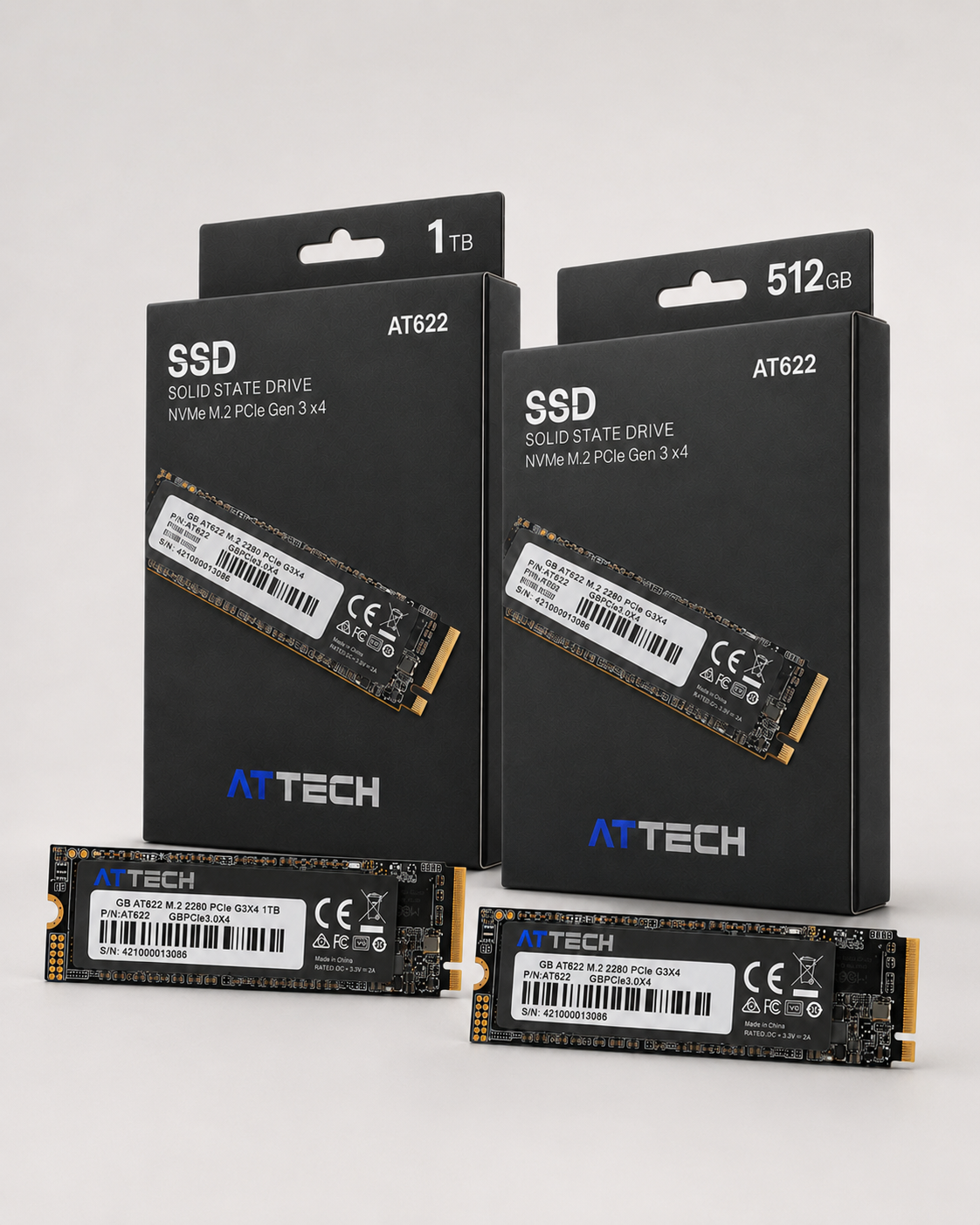 SSD interno ATTECH AT622 en formato M.2 NVMe PCIe Gen3 x4