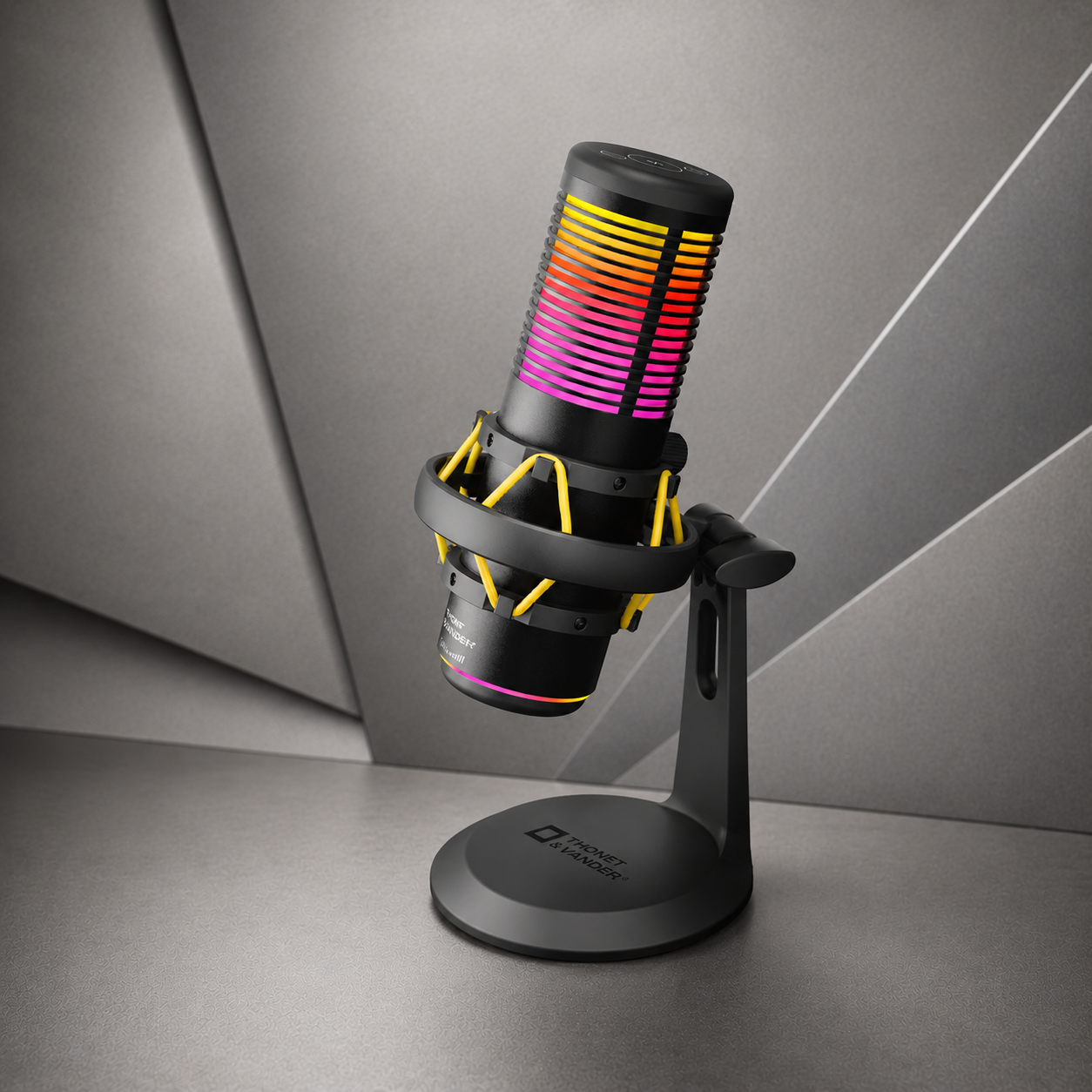 Microfono Thonet & Vander Vx320 - Alámbrico USB, micrófono condensador, RGB, streamers y gamers. Negro