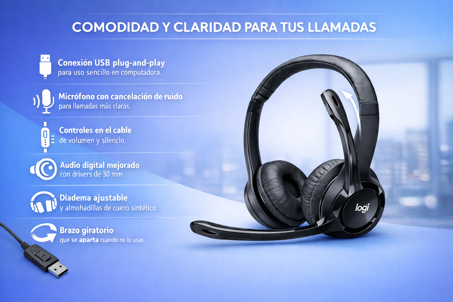 Auriculares Logitech ClearChat H390 Cableado - Negro, Plata - Binaural - Circumaural - 20Hz a 20kHz -