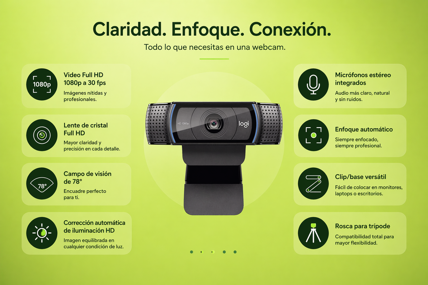 Cámara Web Logitech C920 - 30fps - Negro - USB 2.0 - 1920 x 1080 Vídeo - Auto-foco - Pantalla Panorámica - Micrófono