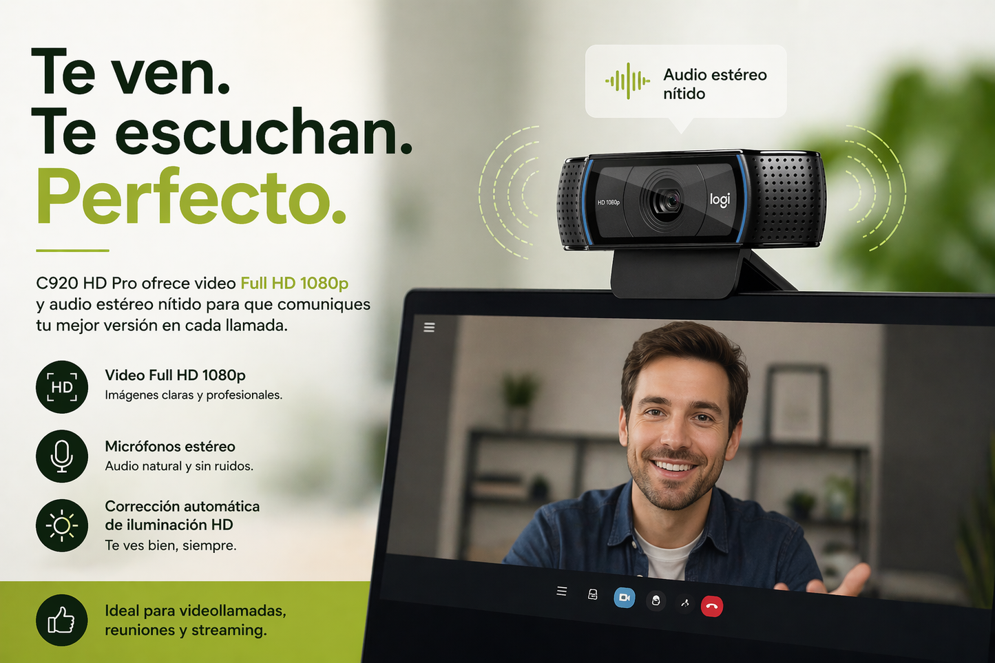 Cámara Web Logitech C920 - 30fps - Negro - USB 2.0 - 1920 x 1080 Vídeo - Auto-foco - Pantalla Panorámica - Micrófono