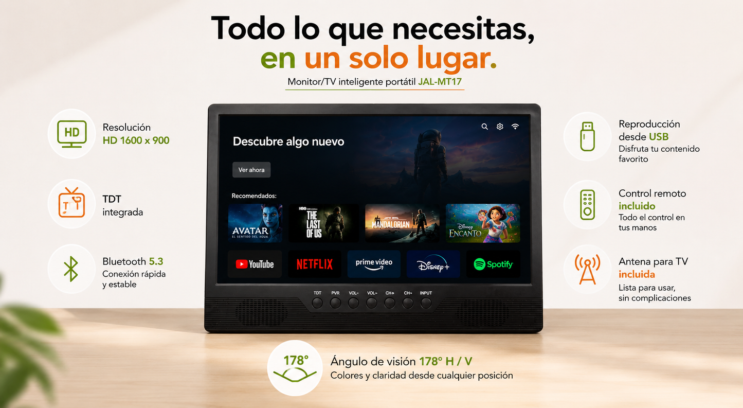 Monitor/TV inteligente portátil Jaltech de 17.3”