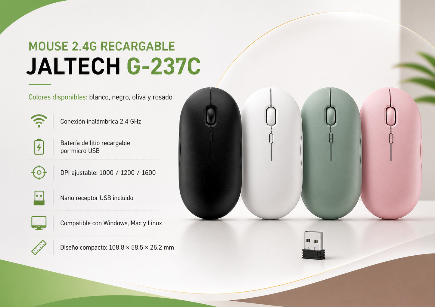 MOUSE 2.4G RECARGABLE G-237C JALTECH - INALÁMBRICO