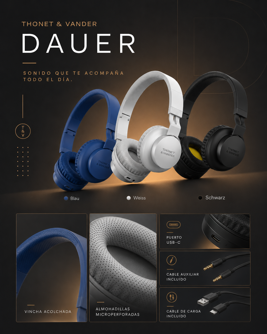 THONET AND VANDER HeadSet Dauer -  Bluetooth® 5.0 / Aux (3.5 mm)