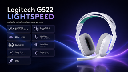 Auriculares gaming Logitech G522 LIGHTSPEED en color blanco