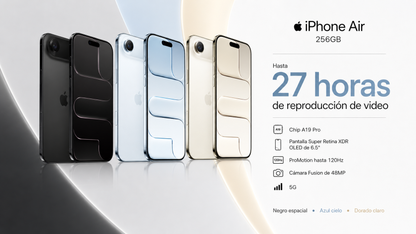 Smartphone Apple iPhone Air 256GB - 5G - 16.5cm (6.5") Tecnología ProMotion HDR10+ - Hexa-core (6 núcleos) (Dual-core (2 núcleos) 4.26GHz Quad-core (4 Core) - 12GB RAM