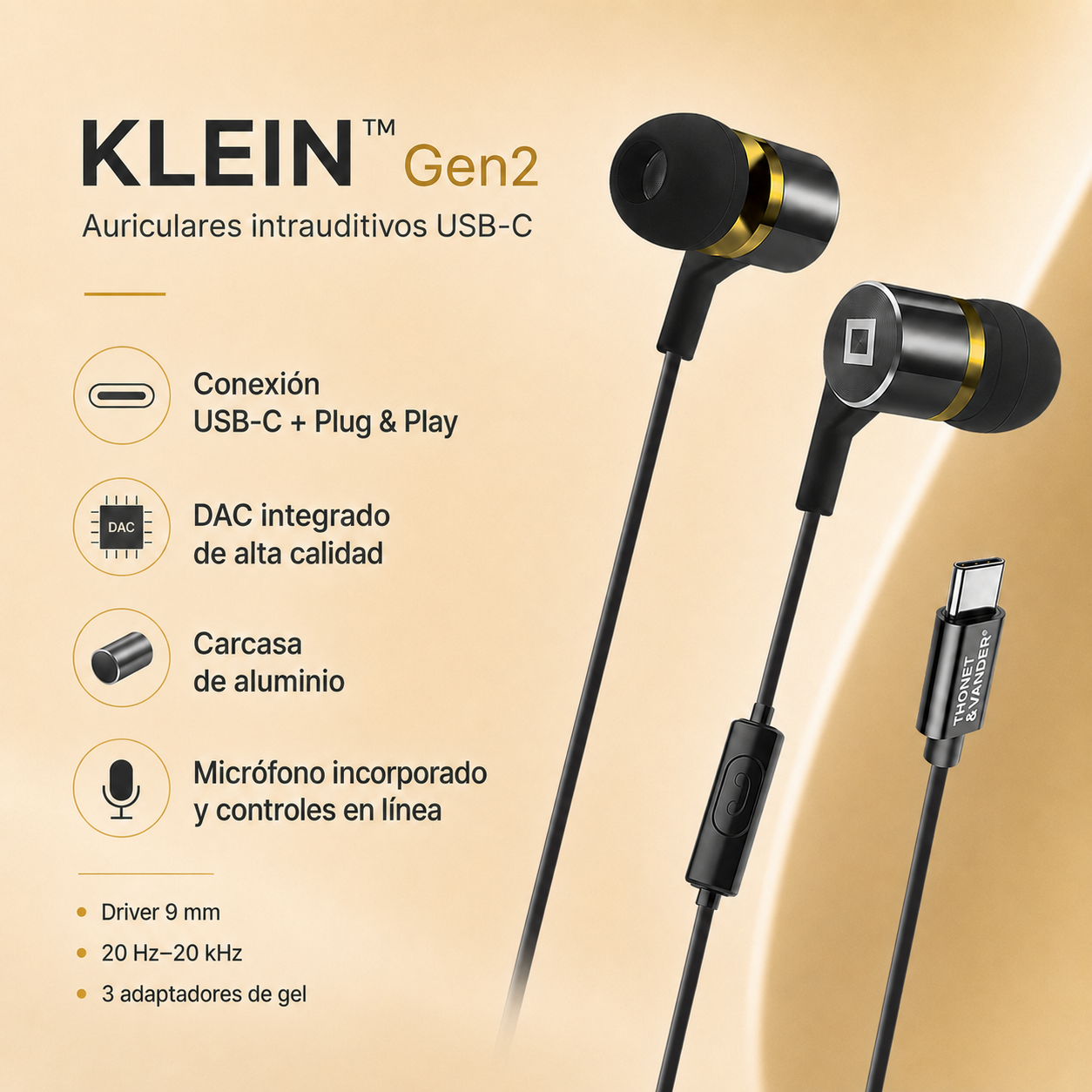 AUDIFONOS THONET & VANDER KLEIN GEN 2 – USB-C – NEGRO