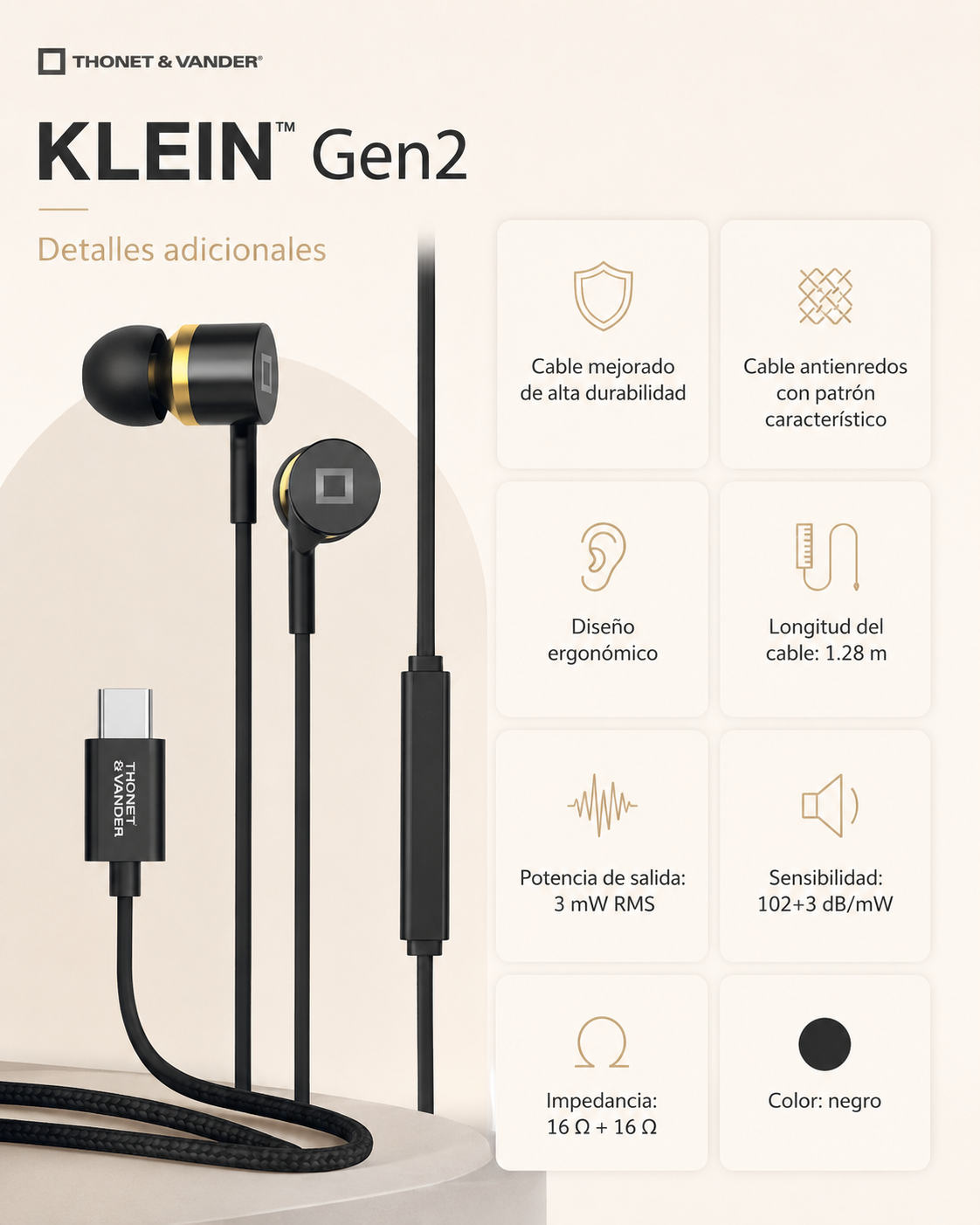 AUDIFONOS THONET & VANDER KLEIN GEN 2 – USB-C – NEGRO