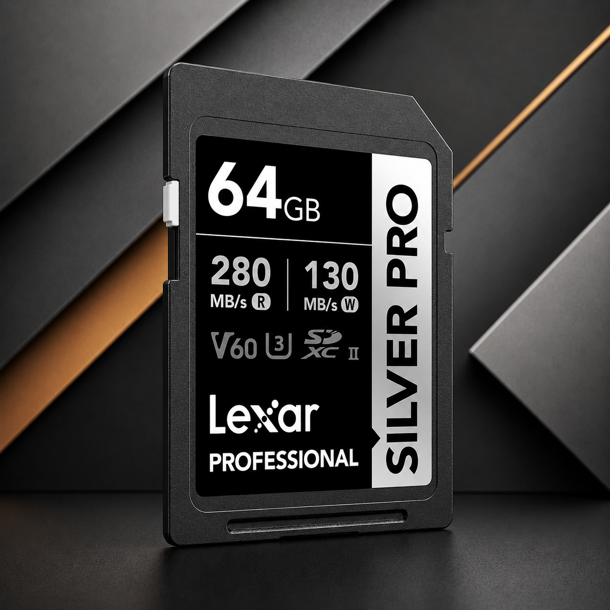 MEMORIA SD SILVER PRO 64GB—Class 10, U3, V60 (up to 280MB/s read, up to 120MB/s write) 64GB