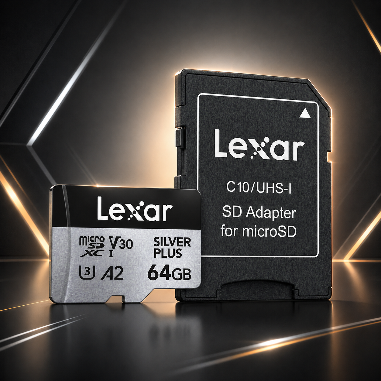 Memoria micro SD Professional SILVER PLUS microSDXC™ UHS-I Card 64GB -up to 205MB/s read, up to 100MB/s write, Class 10, U3, V30, A2 - Lexar® 64GB