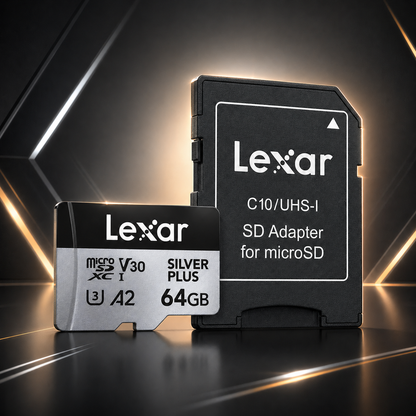 Memoria micro SD Professional SILVER PLUS microSDXC™ UHS-I Card 64GB -up to 205MB/s read, up to 100MB/s write, Class 10, U3, V30, A2 - Lexar® 64GB