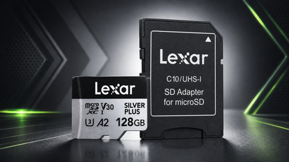 Memoria micro SD Professional SILVER PLUS microSDXC™ UHS-I Card 128GB -up to 205MB/s read, up to 100MB/s write, Class 10, U3, V30, A2 - Lexar® 128 GB
