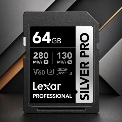 MEMORIA SD SILVER PRO 64GB—Class 10, U3, V60 (up to 280MB/s read, up to 120MB/s write) 64GB