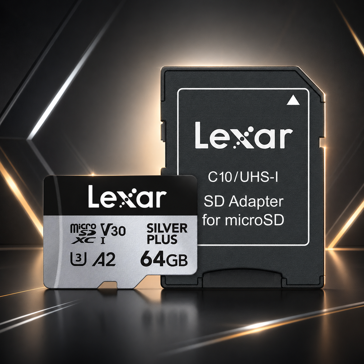 Memoria micro SD Professional SILVER PLUS microSDXC™ UHS-I Card 64GB -up to 205MB/s read, up to 100MB/s write, Class 10, U3, V30, A2 - Lexar® 64GB