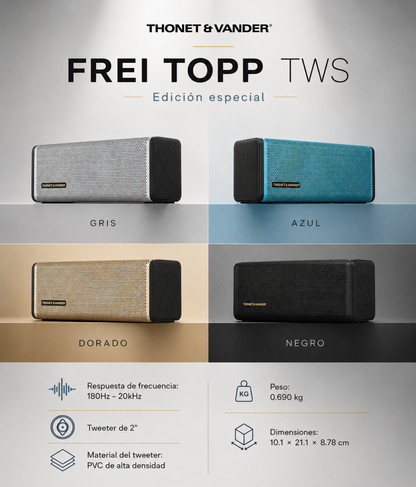 PARLANTE THONET & VANDER FREI TOPP BLUETOOTH 24W Hasta 30 horas de reproducción con doble batería de 1800 mAh