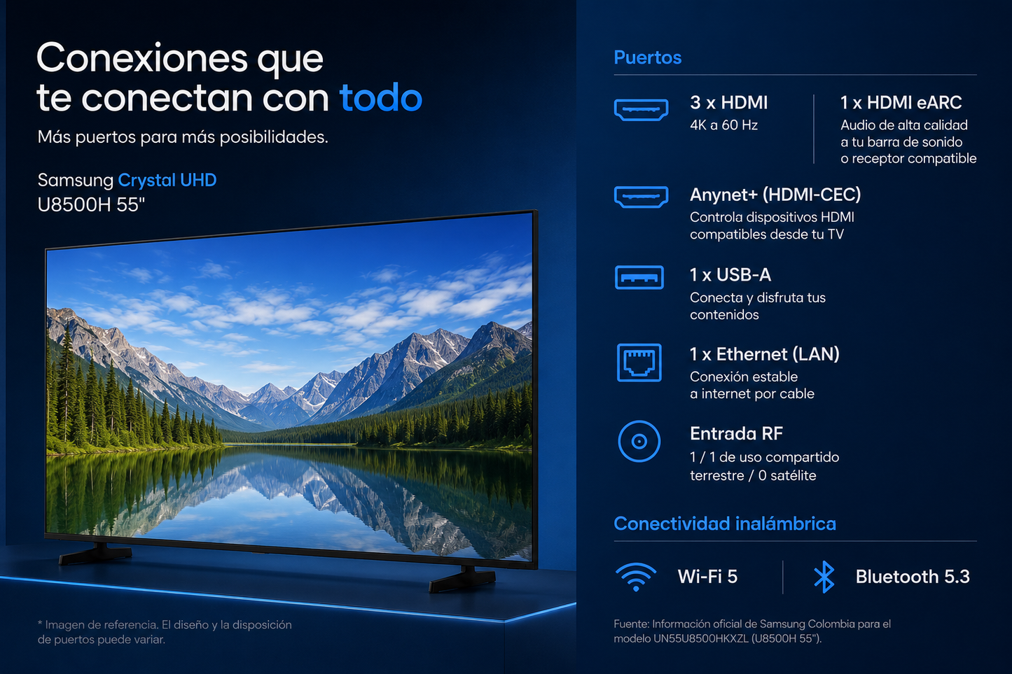 Samsung Crystal UHD U8500H de 55” (UN55U8500HKXZL)
