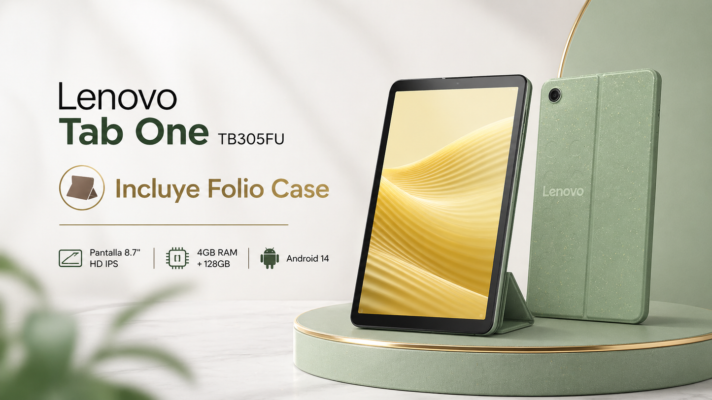 TABLET LENOVO TAB ONE TB305FU, Pantalla 8.7" HD, MediaTek Helio G85, 128GB/Ram 4GB, Android 14, Bluet, WIFI, Doble Camara, Seafoam Green