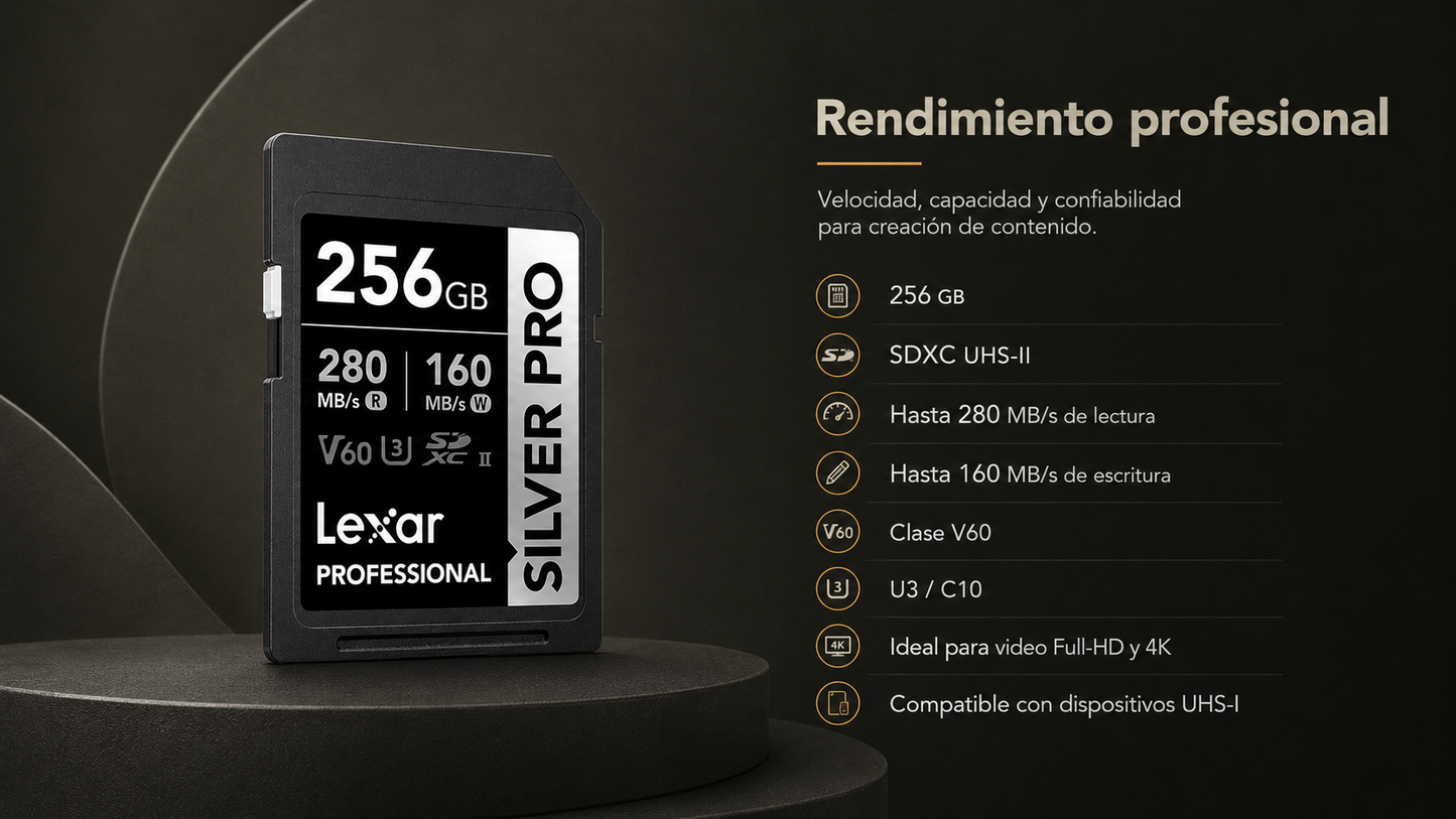Lexar® Professional SILVER PRO SDXC™ UHS-II Card / V60 up to 280MB/s read, up to 120MB/s write 256 GB