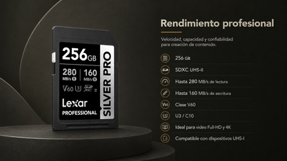 Lexar® Professional SILVER PRO SDXC™ UHS-II Card / V60 up to 280MB/s read, up to 120MB/s write 256 GB