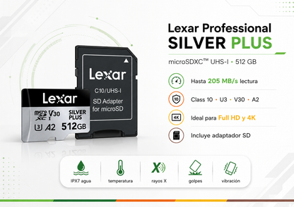 Memoria micro SD Professional SILVER PLUS microSDXC™ UHS-I Card 512GB- up to 205MB/s read